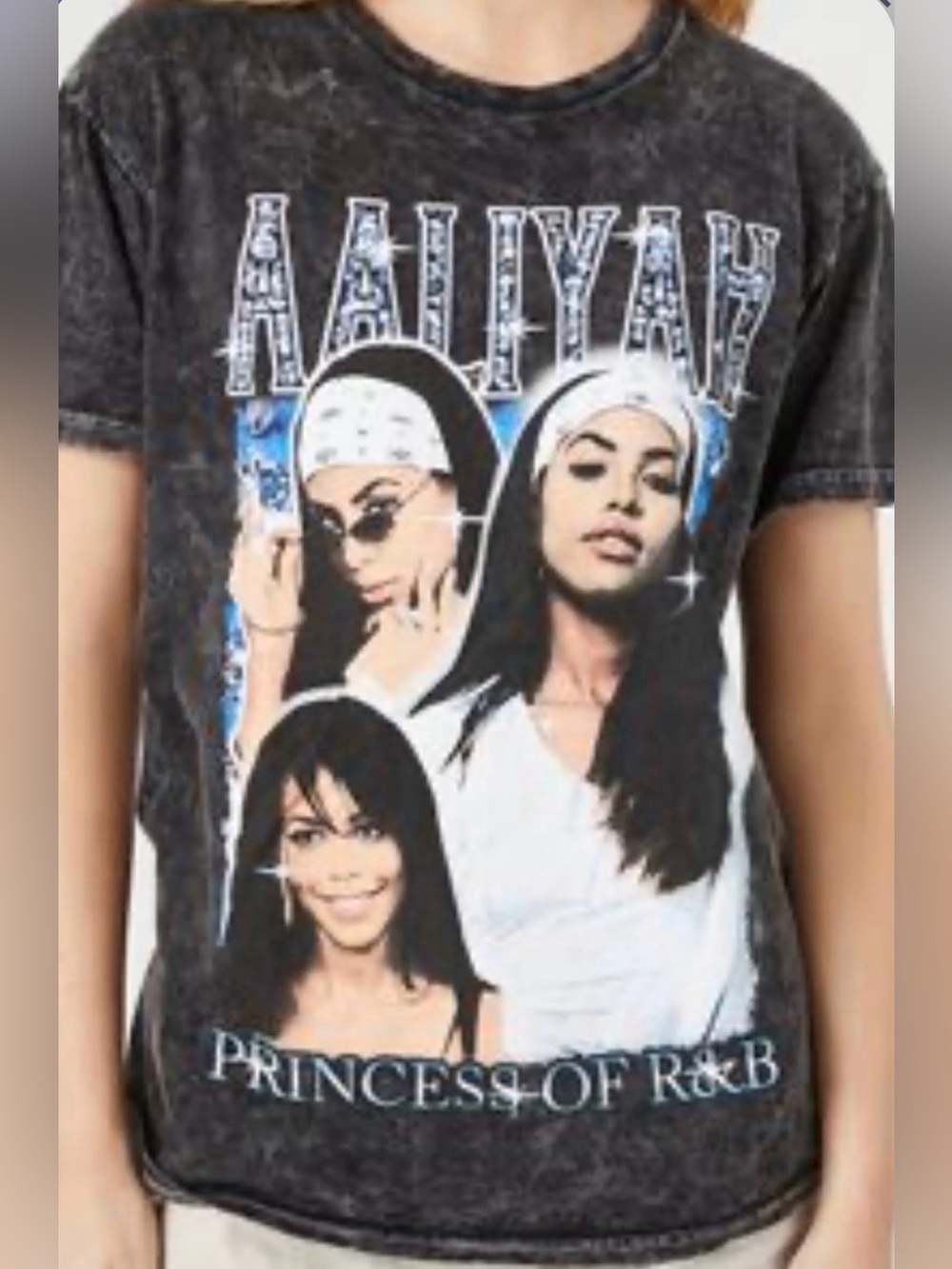 Aaliyah Vintage Style Graphic Tee Shirt Gray Mineral Wash Medium / Large